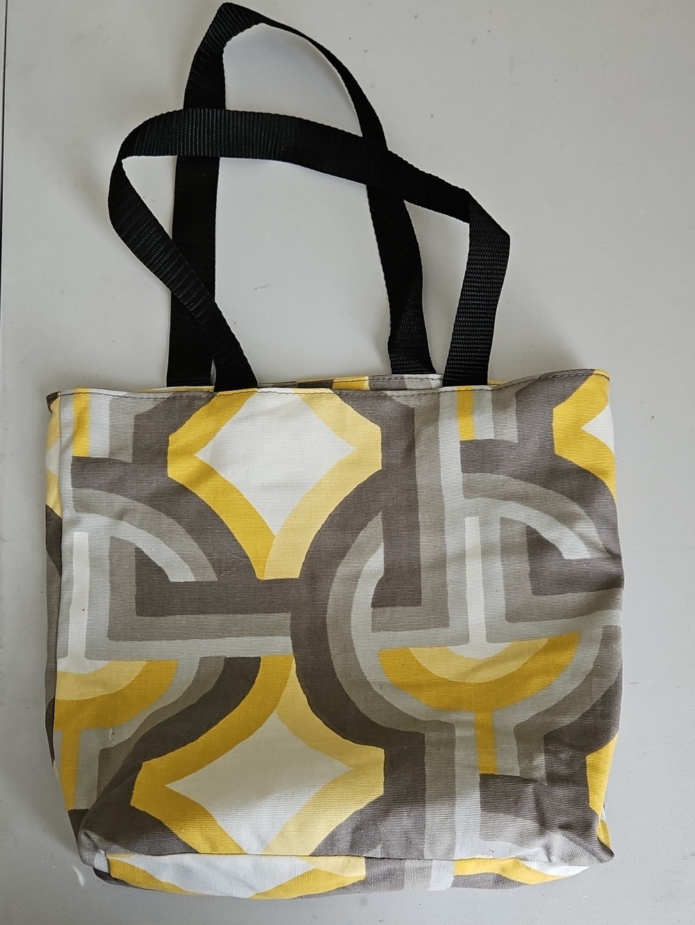 Square Bottom Canvas Geometric Tote Bag in Yellow and Gray